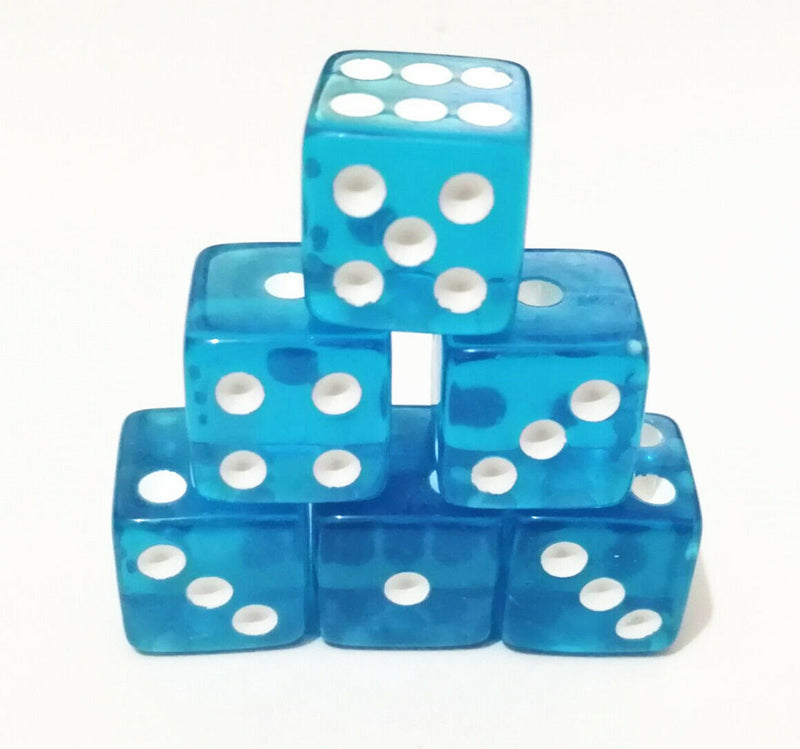 10pcs Six Sided Transparent 16mm Transparent sky blue Square Dice Right angle