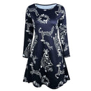 Christmas Floral Long Sleeve A-line Dress O-neck Retro Women Dresses (S)