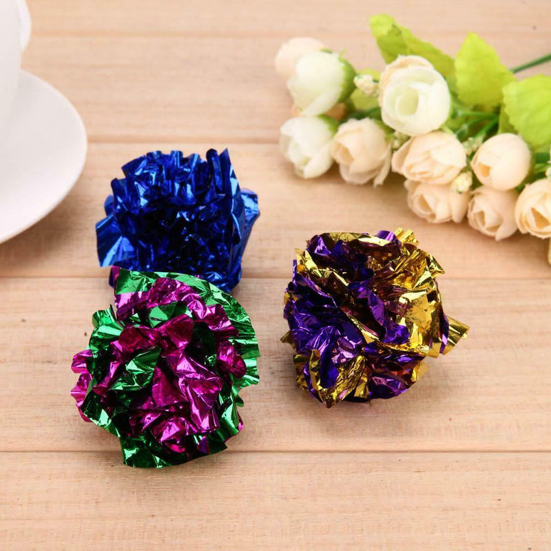 12Pcs Mylar Cats Pet Toys Balls Crinkle Sound Shiny Ring Paper Kitten Play Balls