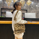 Women Big Capacity Tote Retro Plush Shoulder Messenger Bag (Brown Leopard) A