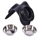 Pet Dog Double Feeder Bowl Stainless Steel Silicone Mat Food Water Bowl SetSEAU