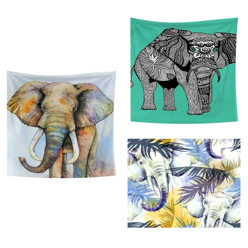 South Asian Elephant Tapestry Wall Hanging Hippie Beach Boho Scarf Mat White