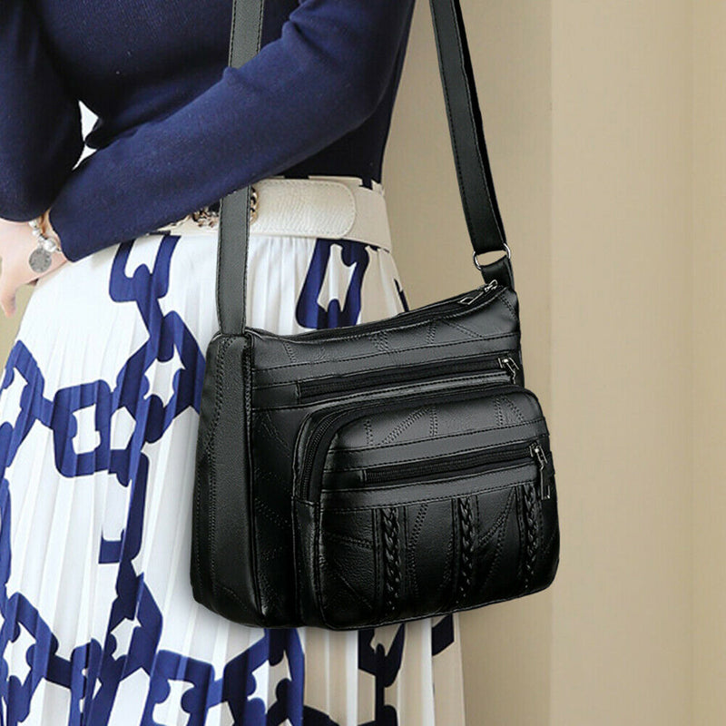 Retro Solid Shoulder Handbags Braided Women PU Multi-pocket Messenger Bag