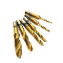 6 Pcs Combination Drill Screw Tap Bit Set, 1/4 In Hss Hex Shank Metric Comb