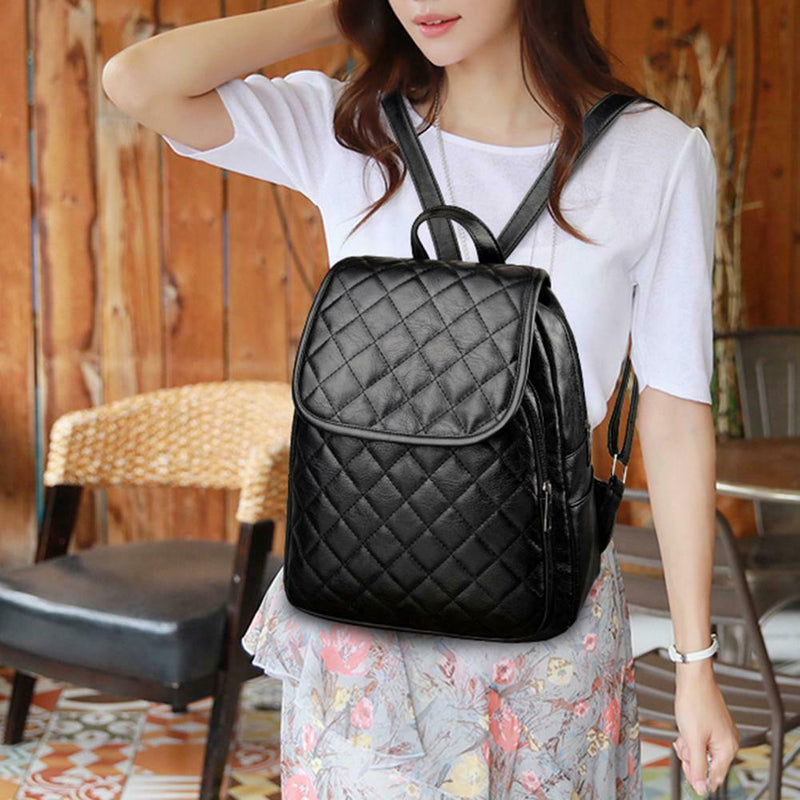 Women Plaid Leather Backpacks Casual Teen Girls School Travel Shoulder Bags