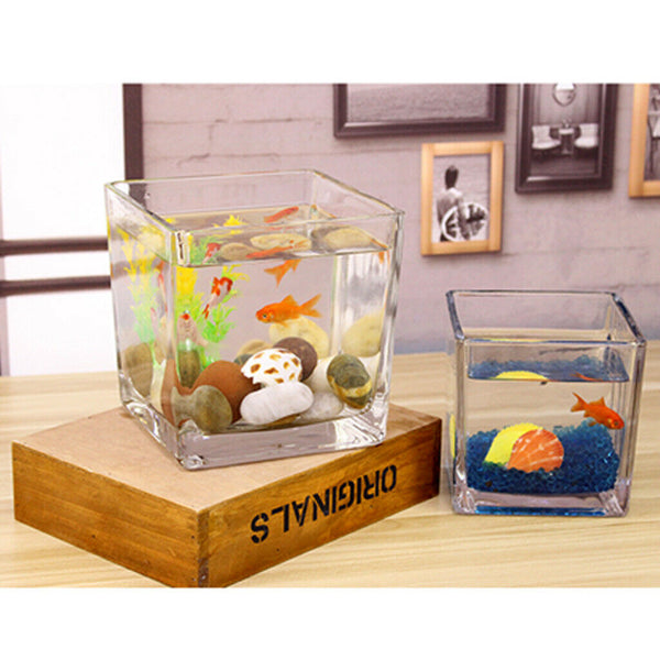 Tabletop Square Aquarium Fish Glass Vase Tank Plant Home Decoration 10x10x10cm