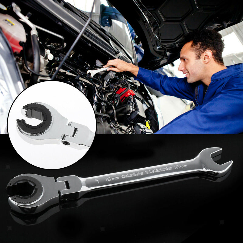 1pc Tubing Ratchet Wrench Spanners Flexible Head Alloy Steel Open End 16mm