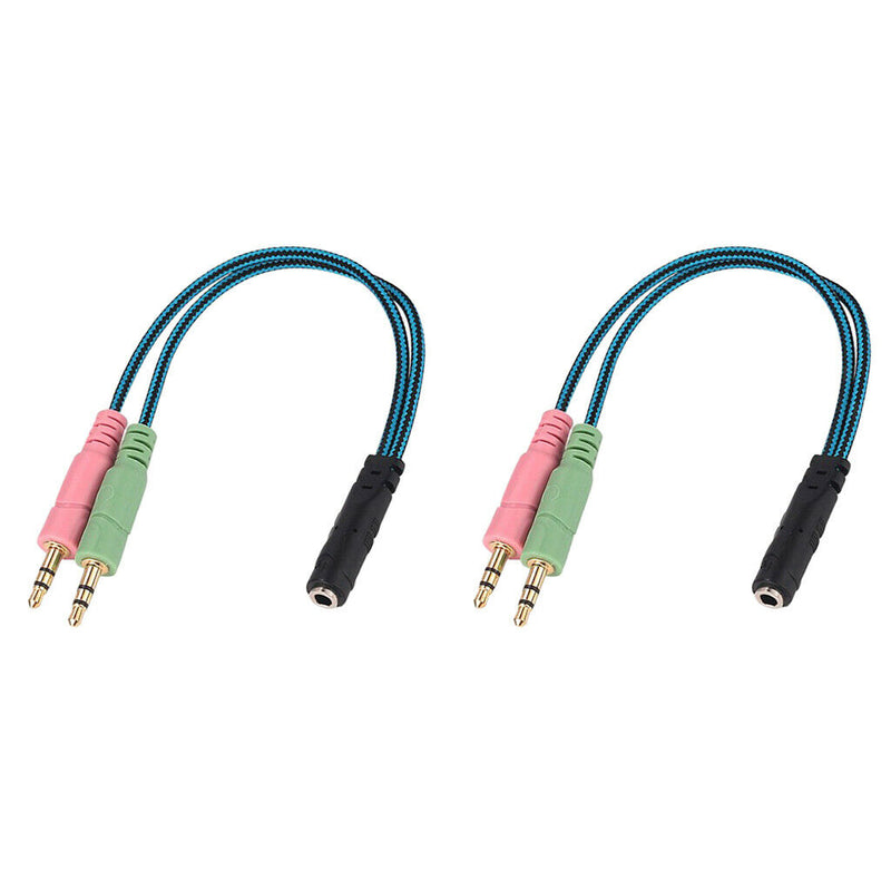 2 Pack 3.5mm 1/8'' 1 Female to 2 Male Headphone & Mic Audio Y Splitter Cable