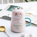 Three-Dimensional Relief Cute Cartoon Water Cup Pink Pig Ceramic Cup Large