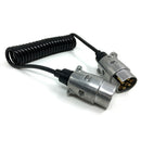 7 Pin Metal Trailer Plugs w/curly 1.5M extension Cable Lead Male To Male Caravan