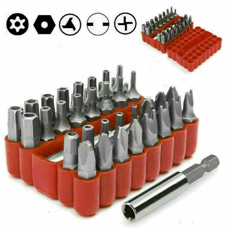33PC SECURITY BIT SET SCREWDRIVER TOOL HOLDER TORX Y0M5 SPANNER STAR HEX Y7 J2K9
