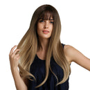 24'' Inches Fashion Ombre Brown Wigs, 2 Tone Color, Long Natural Straight Heat