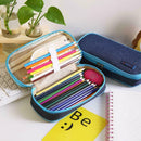 School Boy Pencil Case Bags Large Capacity Solid Color Box Pen Denim Canvas V0H1