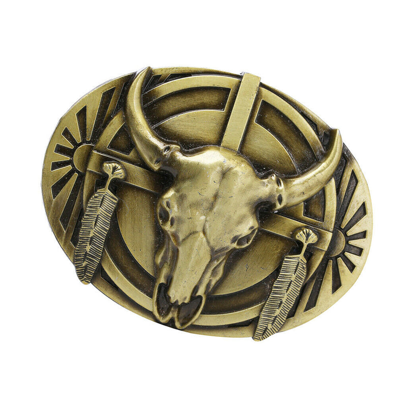 Retro Rodeo Western Cowboy Belt Buckle Engraved Bull Head Jeans Belt Decor