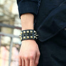 Punk Style Bracelet Cowhide Leather Rivet Cuff Bangle Men Jewelry (Black) A