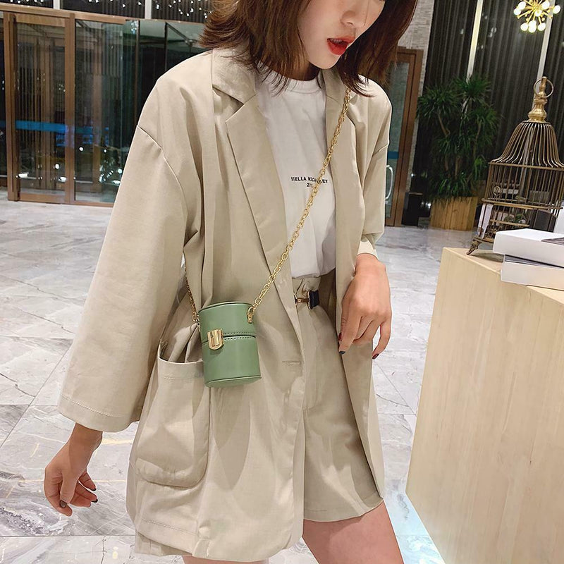 Mini Shoulder Handbags Leather Women Chain Crossbody Bucket Bags (Green)