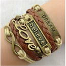 Cool Punk Infinity Believe Dream Leather Cute Charm Bracelet Bangle Bronze Hot