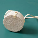 New White Round Rattan Bags For Women Boho Beach Crossbody Bag Straw Handma P2E3