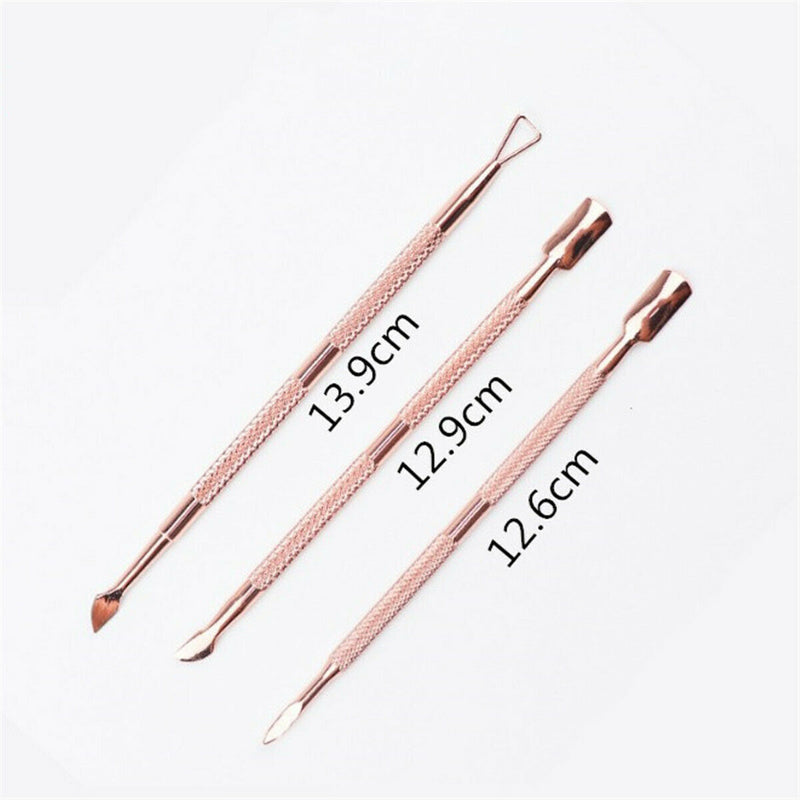 3Pcs Stainless Steel Nail Art Cuticle Pusher Spoon Remover Manicure Clean Tool