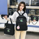 4Pcs Canvas School Backpack Set for Teenage Girls Cactus Printing Shoulder