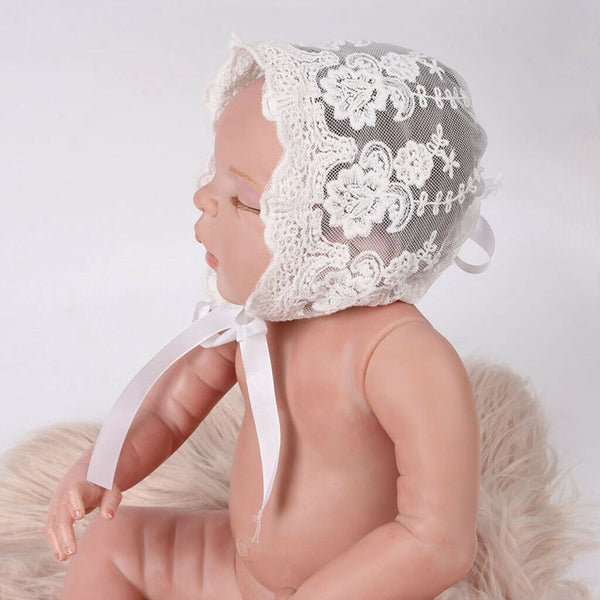 Baby Girl's White Boys Baby Shower Caps Lace Floral Bonnet Infant's Hat