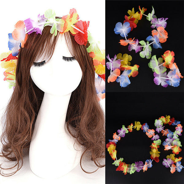 4pcs/set Hawaiian Fancy Dress Flower Necklace Garland Headband Party Costume  Gw