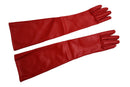Pair of Stylish Red Solid Color PU Leather Long Gloves For Women Q3E8