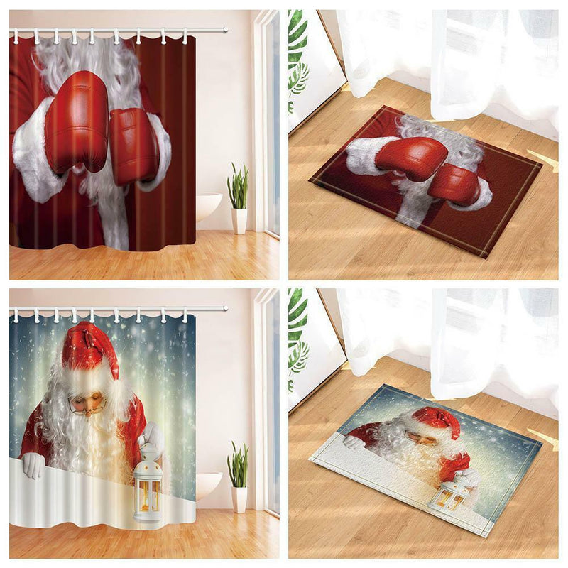 Bathroom Fabric Shower Curtain 9 Hook Sets Water Resistant Various Pattern Panel