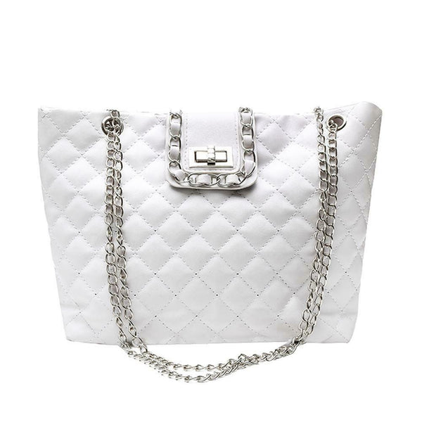 Solid Color Leather Handbags Women Large Capacity Shoulder Bag Tote (White)