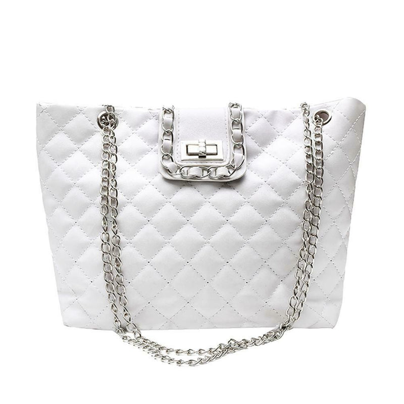 Solid Color Leather Handbags Women Large Capacity Shoulder Bag Tote (White)