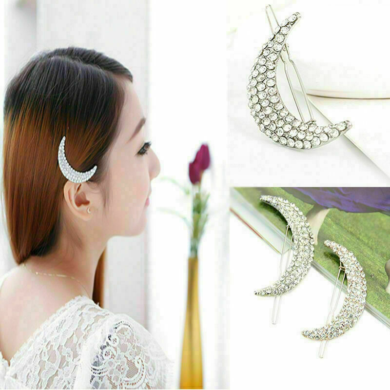 Ladies Crystal Rhinestone Moon Hairpin Barrette Hair Retro!. clip New