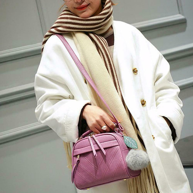 Women Messenger Handbag Shoulder Bag PU Leather Sling Bag/Light Purple