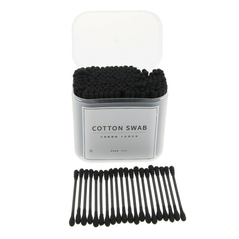 Wooden Charcoal Cotton Swabs - 200 Pack - Double Sided Tips Sticks for Makeup,