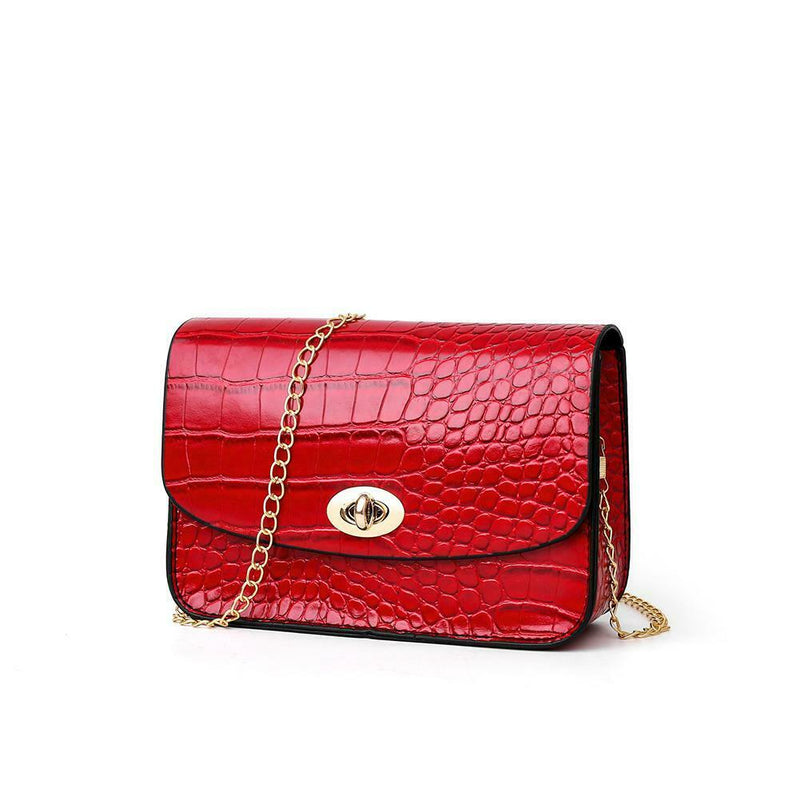 Crocodile Leather Messenger Bag Women Retro Purse Shoulder Handbag (Red)