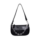 Alligator Pattern Shoulder Totes Bag Women Leather Chain Handbag (Black)