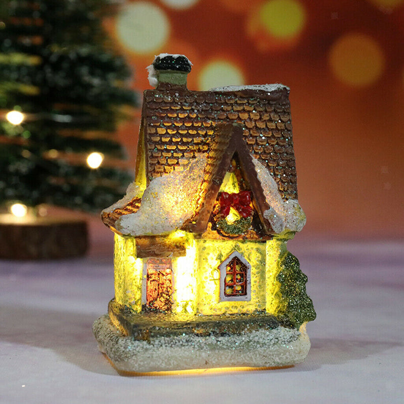 2PCS Mini Christmas Snow House LED Village Table Garden Holiday Decoration