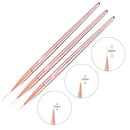 3Pcs Nail Art Liner Brushes 11,15,20mm Fine Tips For Short Strokes Detailing