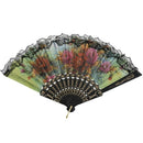 Lady flower Print Chinese Japanese Foldable Hand Fan Black W2G8