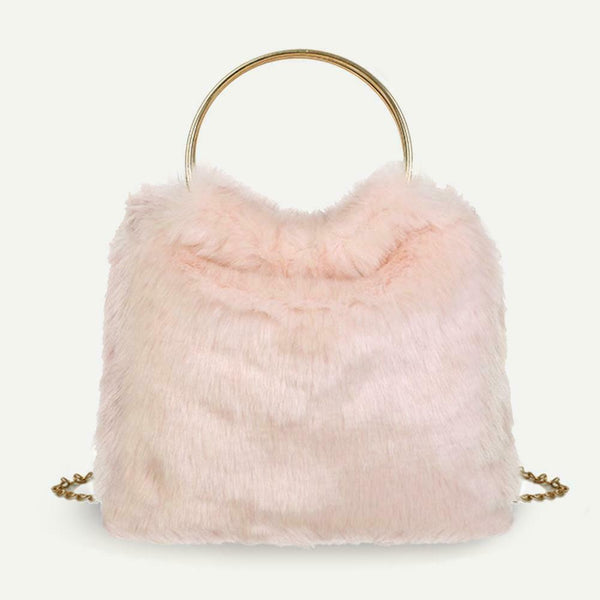 Fashion Soft Plush Handbag Women Shoulder Messenger Bag Travel Tote (Pink)