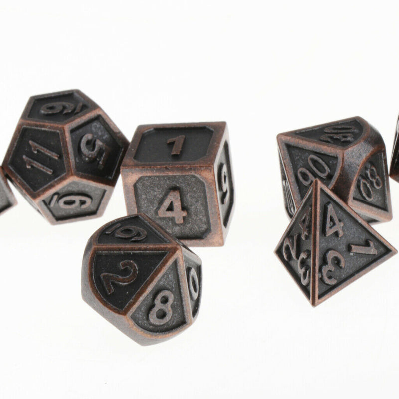 7x Polyhedral Metal Dice for Dragon Pathfinder RPG Board Games Red Bronze- B