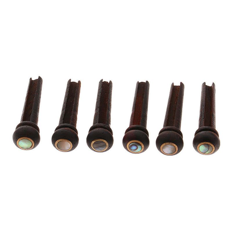 6 Pieces Wood Bridge Pins Shell Dot Inlay for Acoustic Guitar Rosewood