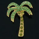 Green Leaf Palm Tree Tropical Crystal Hawaiian Beach Party Brooch Pin