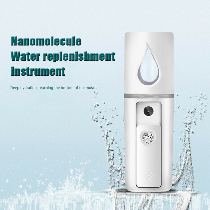 L2 Mini Nano Facial Mister with Top Mirror Handy Cool Mist Sprayer (White)