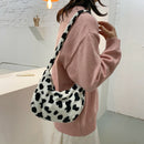 Casual Cow Printed Handbag Women Shoulder Crossbody Bag Plush Dumpling Tote