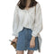 Korean Women Blouse Loose Stitching Hollow Lace V Neck Shirt Crochet Casual To3C