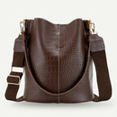 Crocodile PU Leather Women Shoulder Bag Messenger Bucket Handbag (Coffee)
