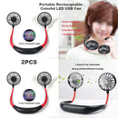 2pcs Portable USB Neckband Dual Cooling Fan Silent Travel Sports Mini Fan