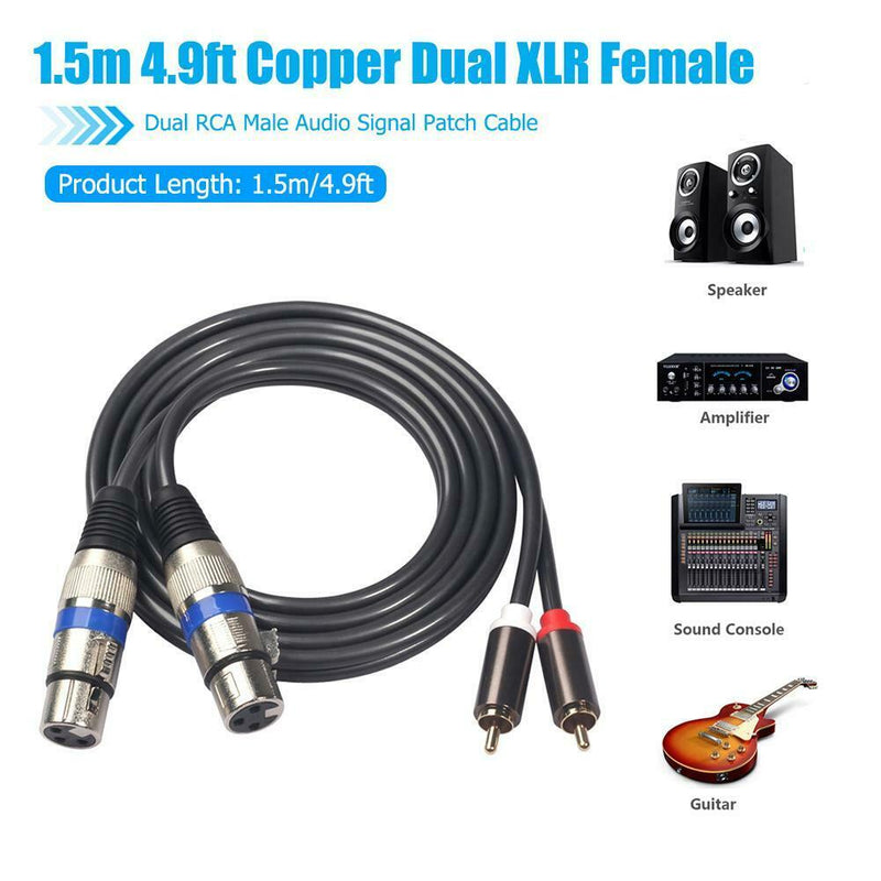 1.5m 4.9ft Copper Dual XLR Female to Dual RCA Male Audio Signal Patch Cable SN9F