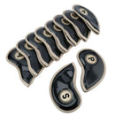 10 Pcs Pu Leather Black Smooth Surface Club Heads Golf Iron Headcover With