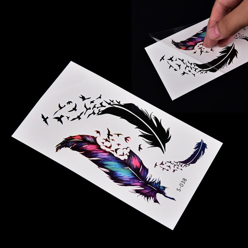 Large Feather Pattern Removable Waterproof Temporary Tattoo Body Art Stickers Kw
